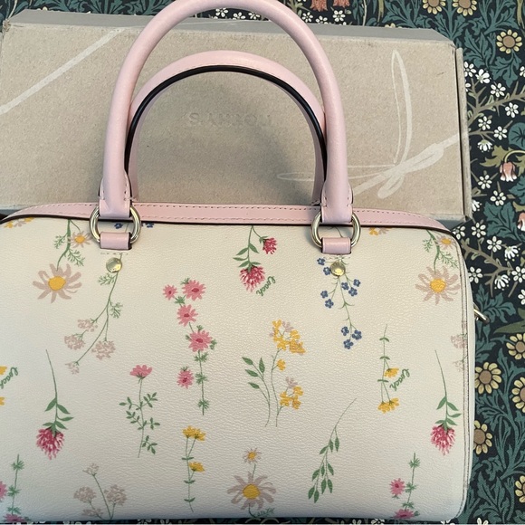 Coach Cream and Pink Floral Rowan Satchel - Picture 3 of 5
